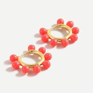 J. Crew Hoop Earrings, small huggie gold tone w/ bright pink acrylic beads